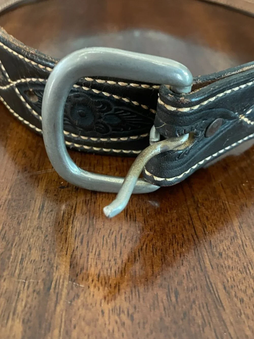 Tooled Leather Brown Belt 34